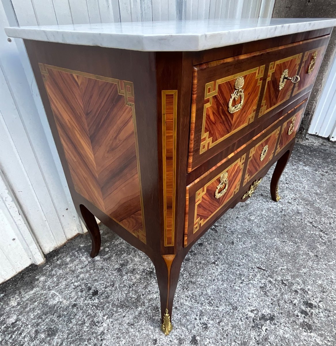 Transition Period Chest Of Drawers (louis XV - Louis XVI) Late 18th Century Marquetry -photo-6