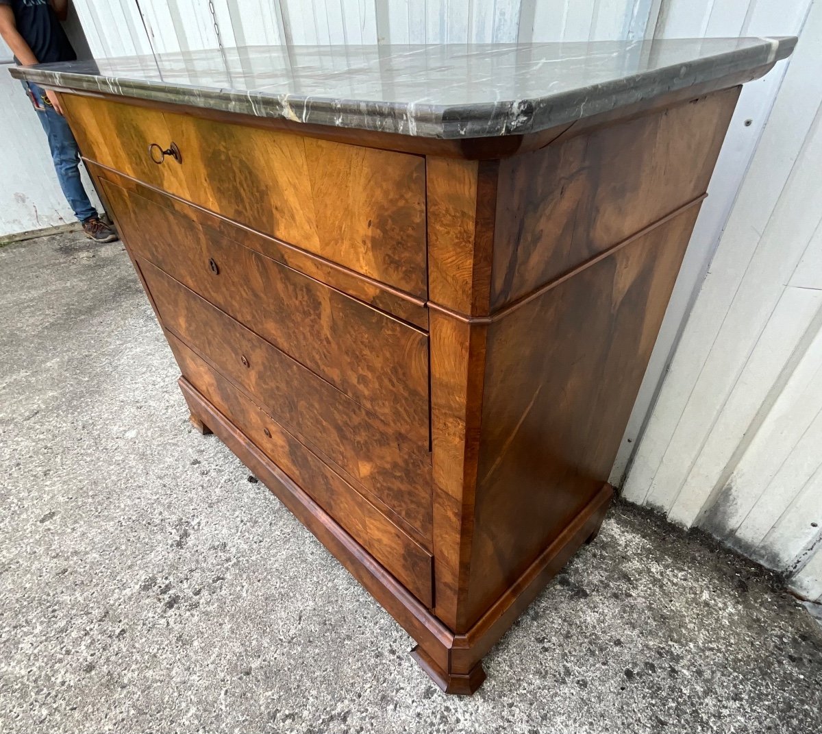 Louis Philippe Chest Of Drawers, Late 19th Century, In Burl Walnut-photo-8