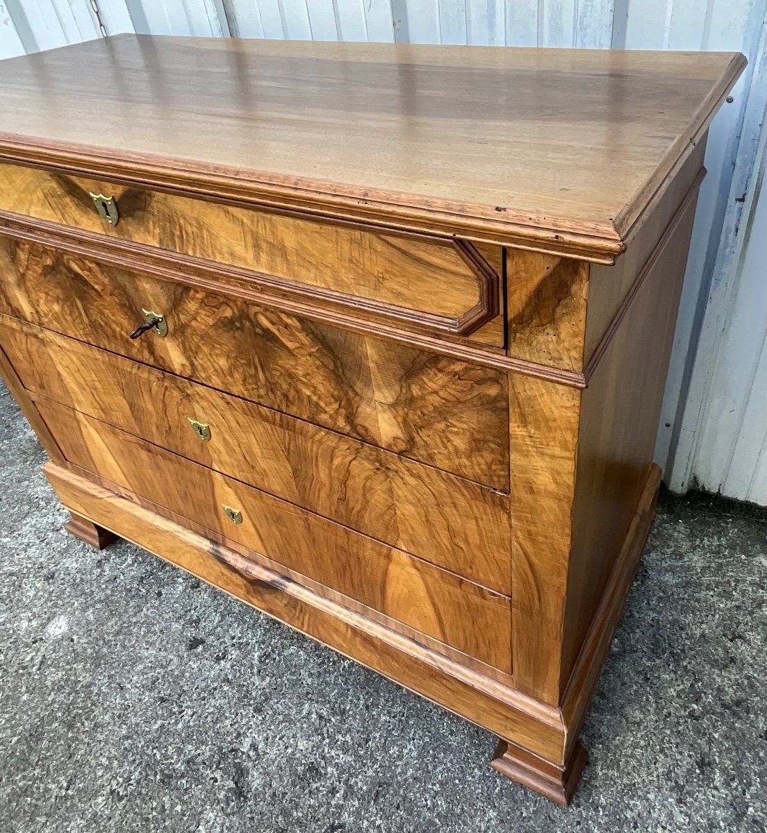 Louis Philippe Chest Of Drawers, Late 19th Century, Burl Walnut-photo-4