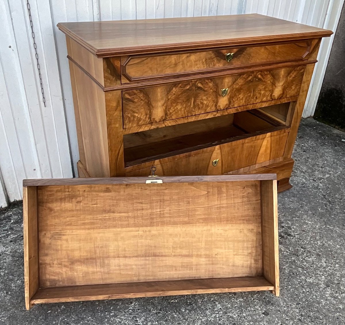 Louis Philippe Chest Of Drawers, Late 19th Century, Burl Walnut-photo-4