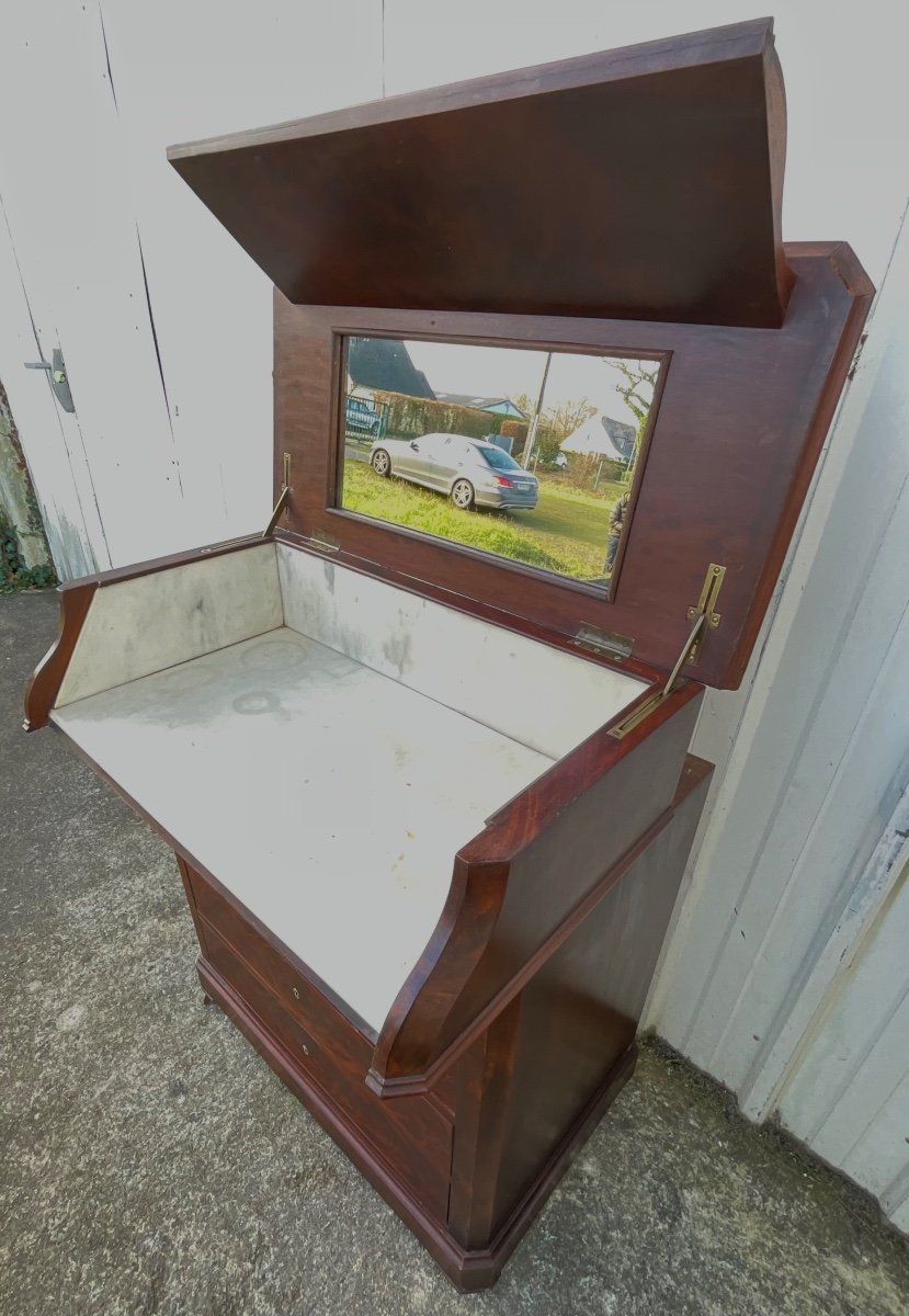 Antique Louis-philippe Chemin De Fer Chest Of Drawers With Marble And Mirror, Late 19th Century -photo-4