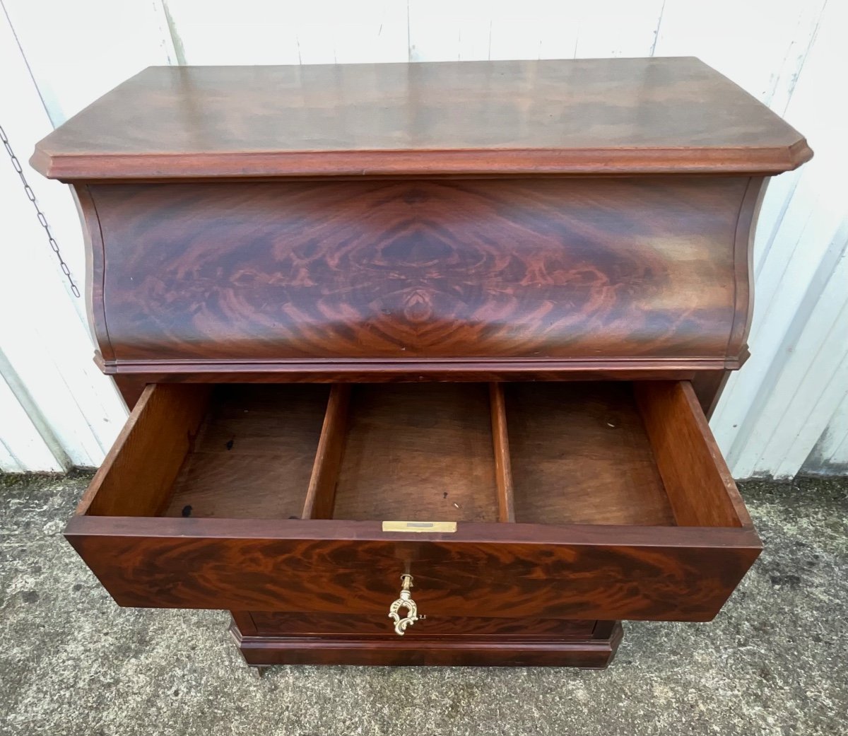 Antique Louis-philippe Chemin De Fer Chest Of Drawers With Marble And Mirror, Late 19th Century -photo-1