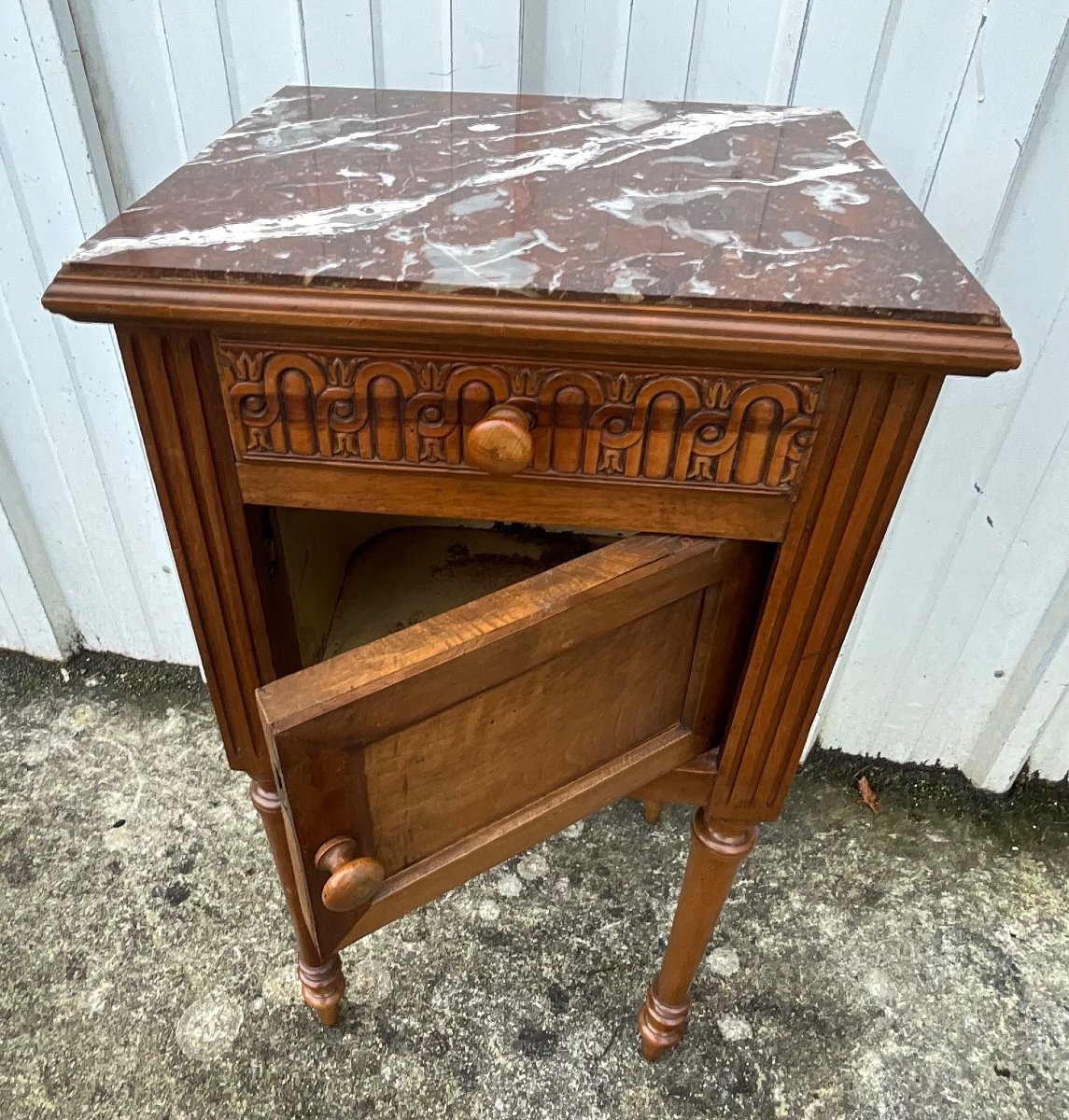 Louis XVI Style Walnut Bedside Table – Early 20th Century-photo-4