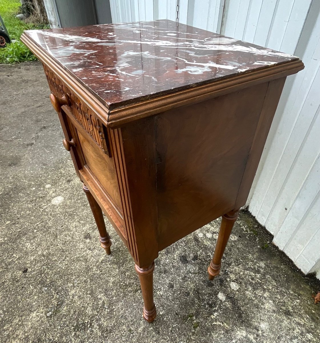 Louis XVI Style Walnut Bedside Table – Early 20th Century-photo-1