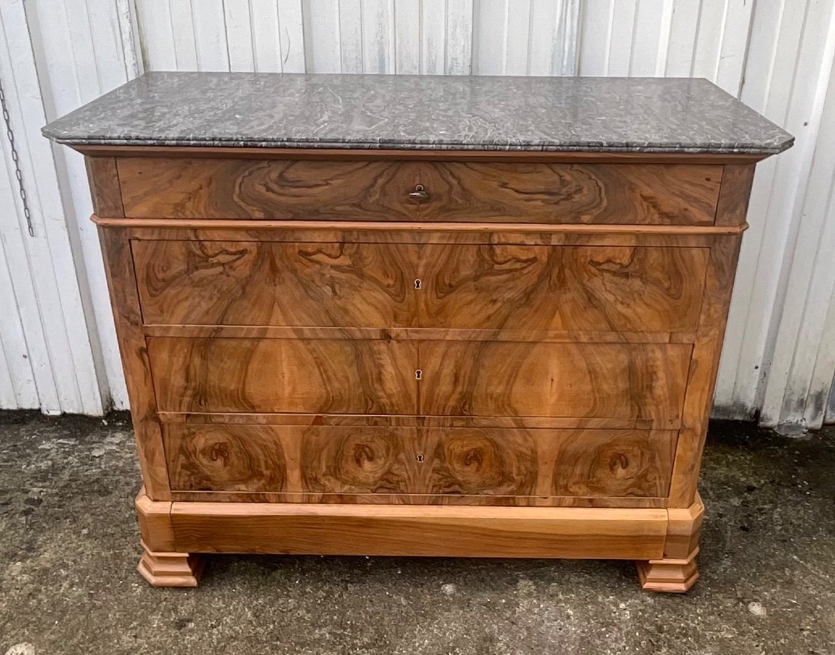 Commode Louis Philippe En Ronce De Noyer Fin 19ème