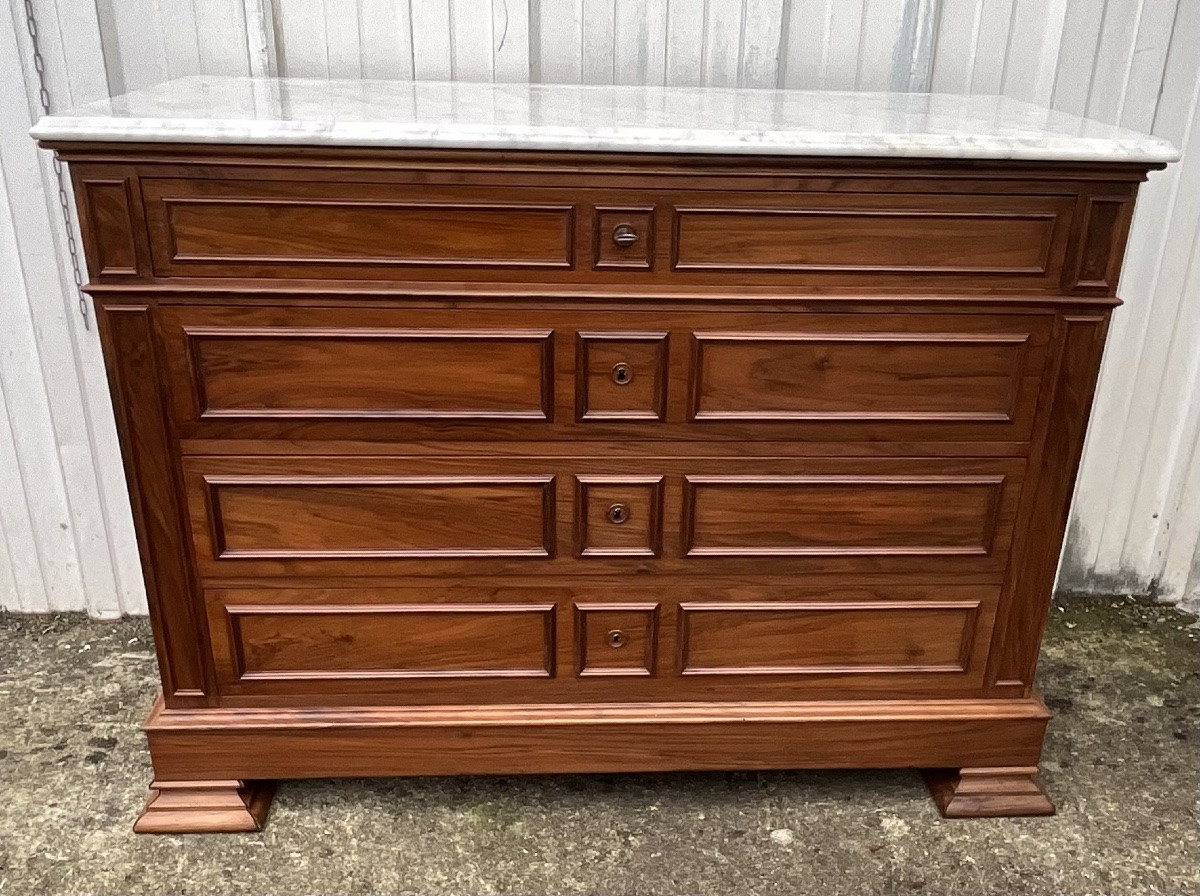 Commode De Style Louis-philippe En Noyer Massif, XIXe Siècle-photo-2