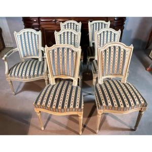 Ensemble De 6 Chaises Et Un Fauteuil Louis XVI époque fin 19ème