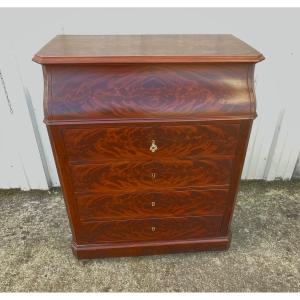 Antique Louis-philippe Chemin De Fer Chest Of Drawers With Marble And Mirror, Late 19th Century 