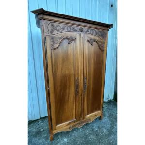 Louis XV Wardrobe In Solid Walnut, Late 19th Century