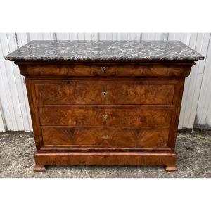 Louis-philippe Burl Walnut Chest Of Drawers – Mid-19th Century