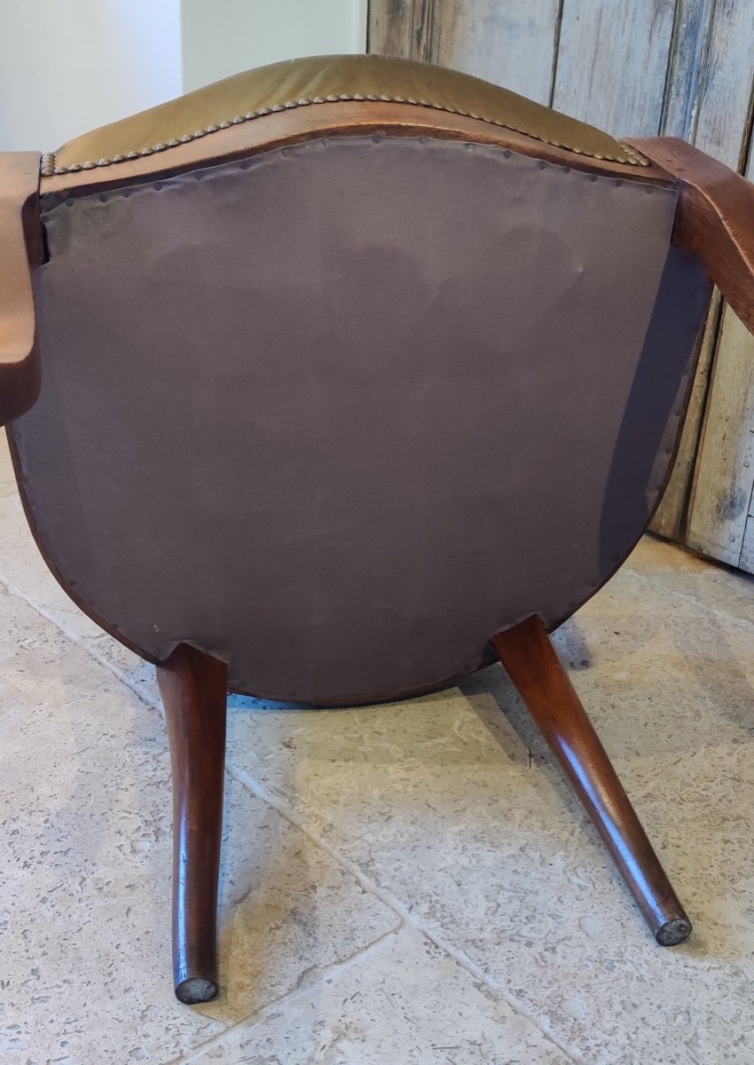 Fauteuil de bureau en noyer et cuir d'époque XIXème-photo-5