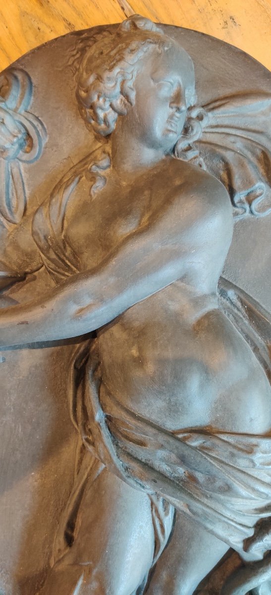 Pair Of Large Patinated Plaster Medallions "aphrodite" And "juno", Louvre Museum, 20th Century.-photo-4