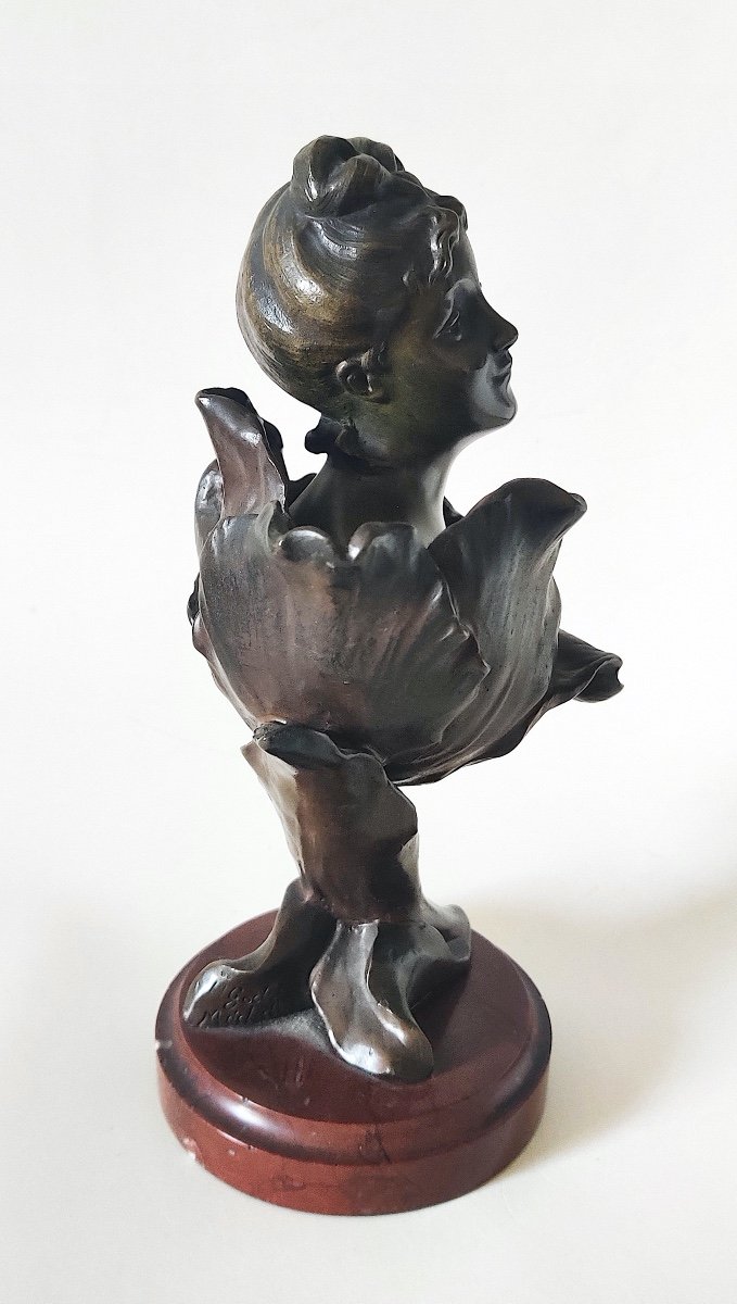 Buste en bronze Art Nouveau " Femme Fleur" par Henri Godet .-photo-3