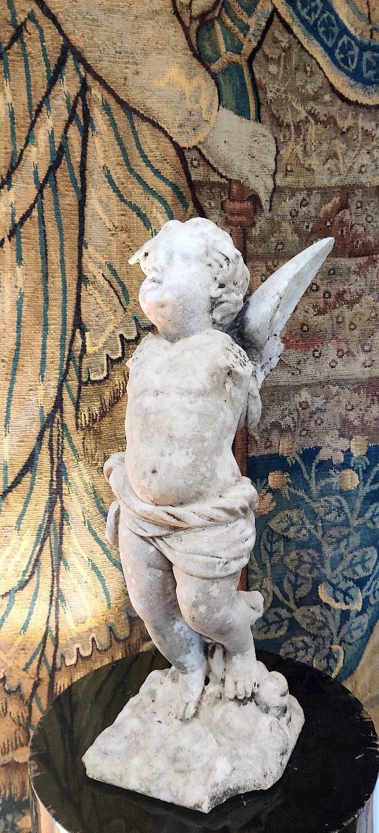 18th Century Marble Sculpture "baroque Angelot"-photo-4