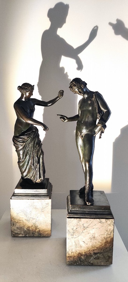 Paire de bronzes d'après l'Antique sur bases de marbre , Grand Tour , XIXème 