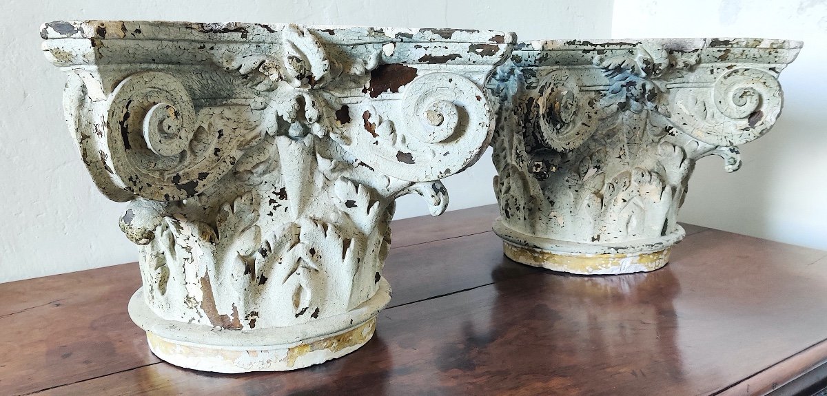 Pair Of Large Patinated Plaster Capitals, Neoclassical Work Late 18th/early 19th-photo-4