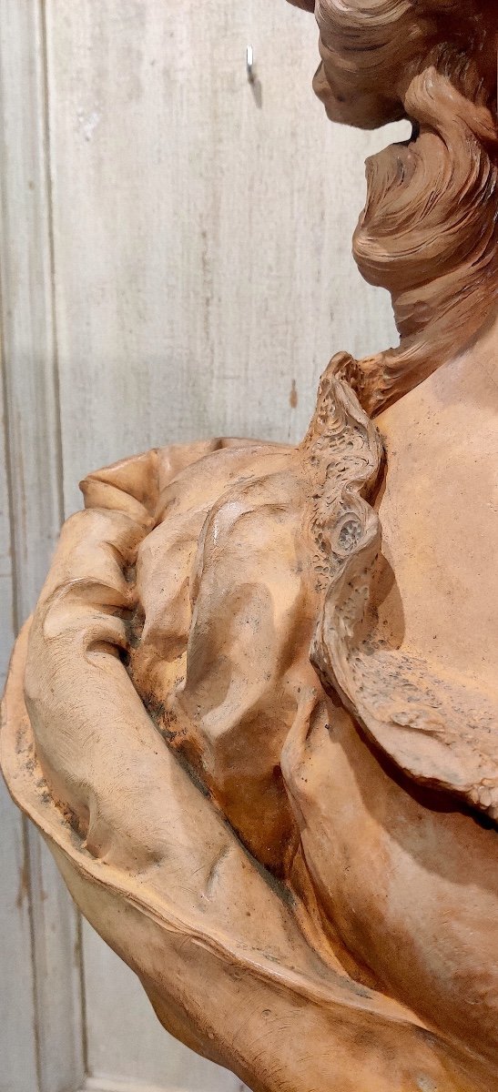 Grand buste en terre cuite "Dame de qualité XVIIIème" signé Paul Darbefeuille (ec Fr XIXème )-photo-6