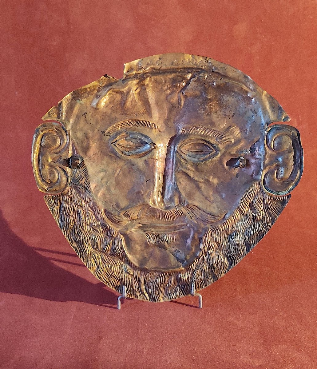 Masque dit d'Agamemnon d'après l'Antique ,en cuivre repoussé , début XXème-photo-2