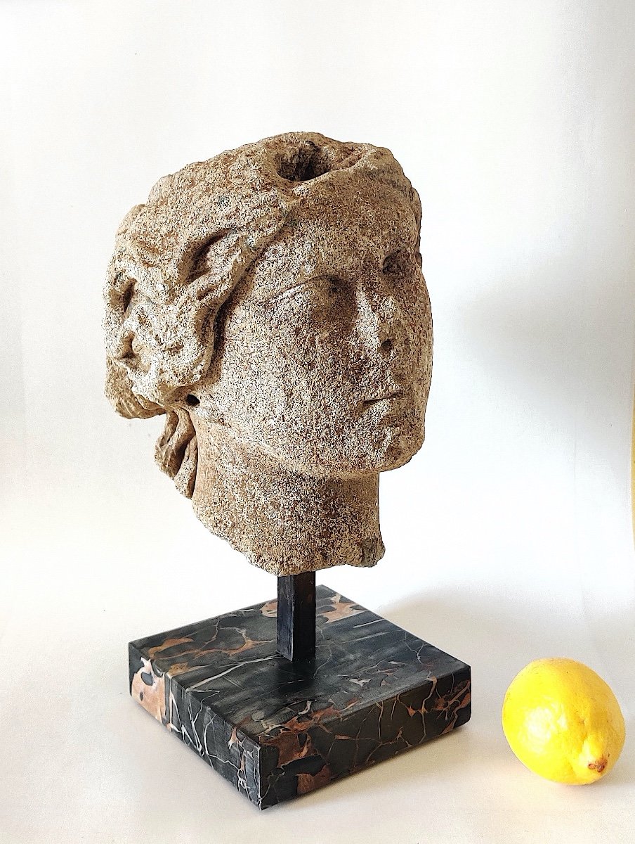 Head Of An "ancient Goddess" In Carved Stone From The Lxiv Period