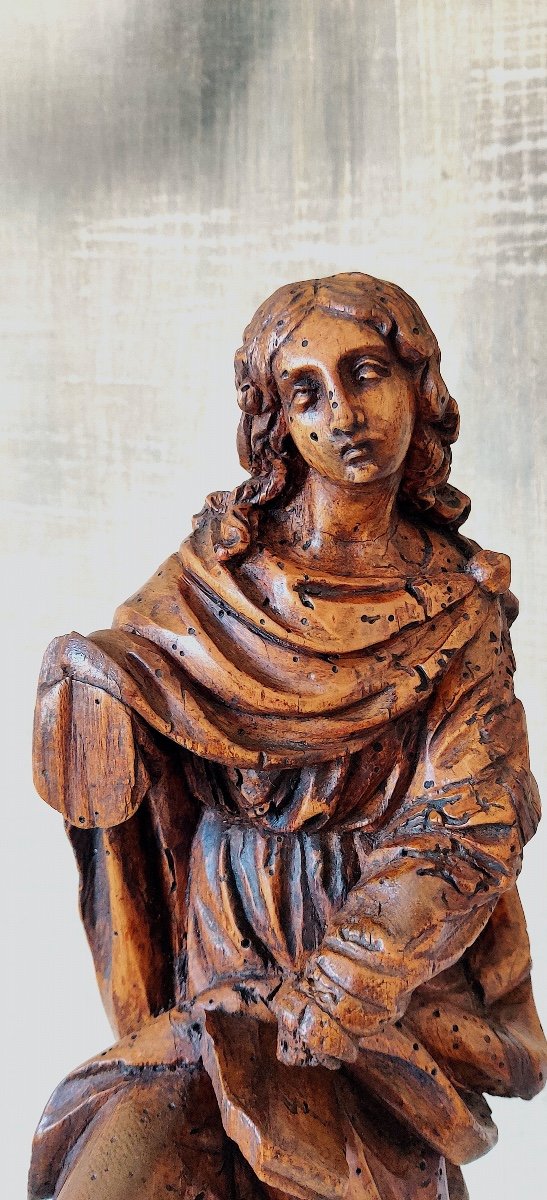 Statuette de Saint en bois sculpté , Nord de l'Italie , XVII ème -photo-2