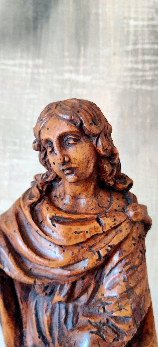 Statuette de Saint en bois sculpté , Nord de l'Italie , XVII ème -photo-1