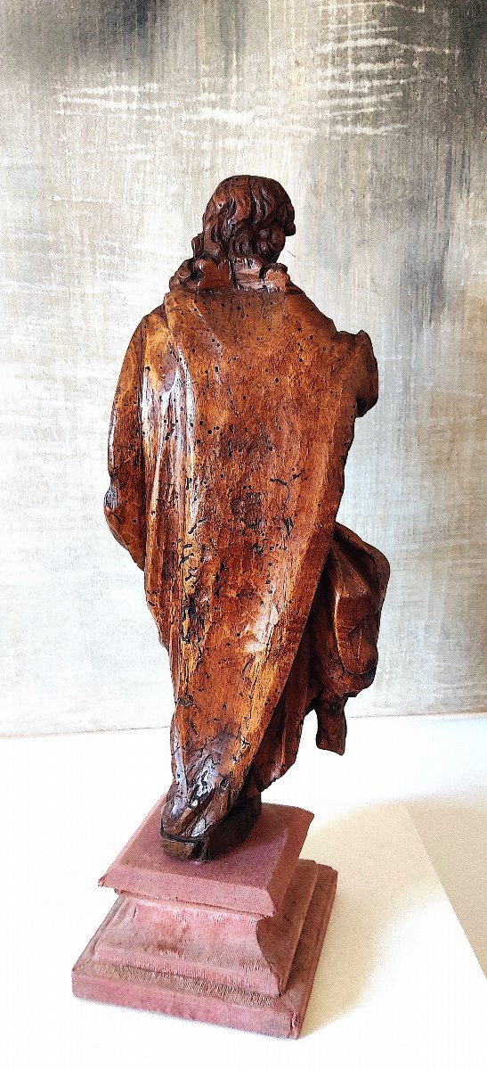 Statuette Of Saint In Carved Wood, Northern Italy, 17th Century -photo-3