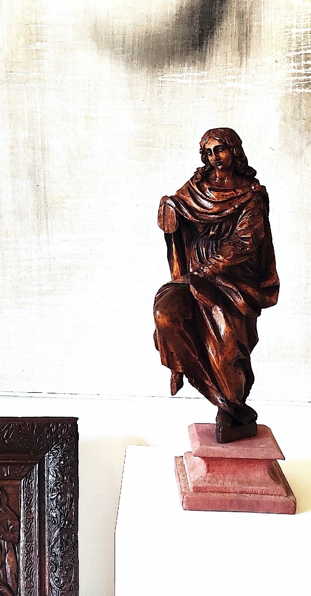 Statuette de Saint en bois sculpté , Nord de l'Italie , XVII ème -photo-4