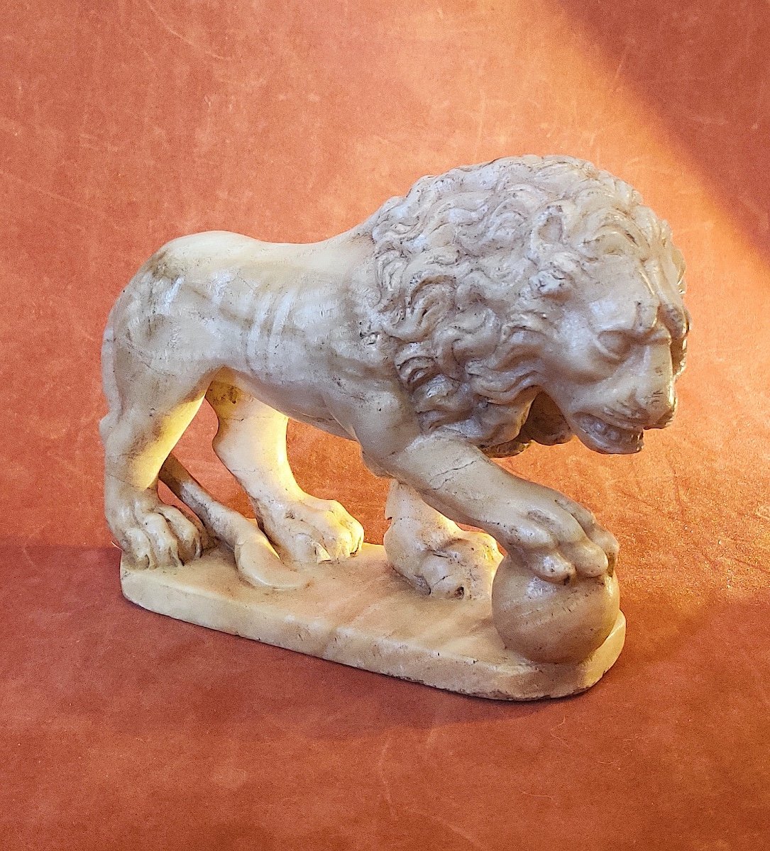 “medici” Lion In Ribboned Alabaster, Grand Tour, 19th Century-photo-3