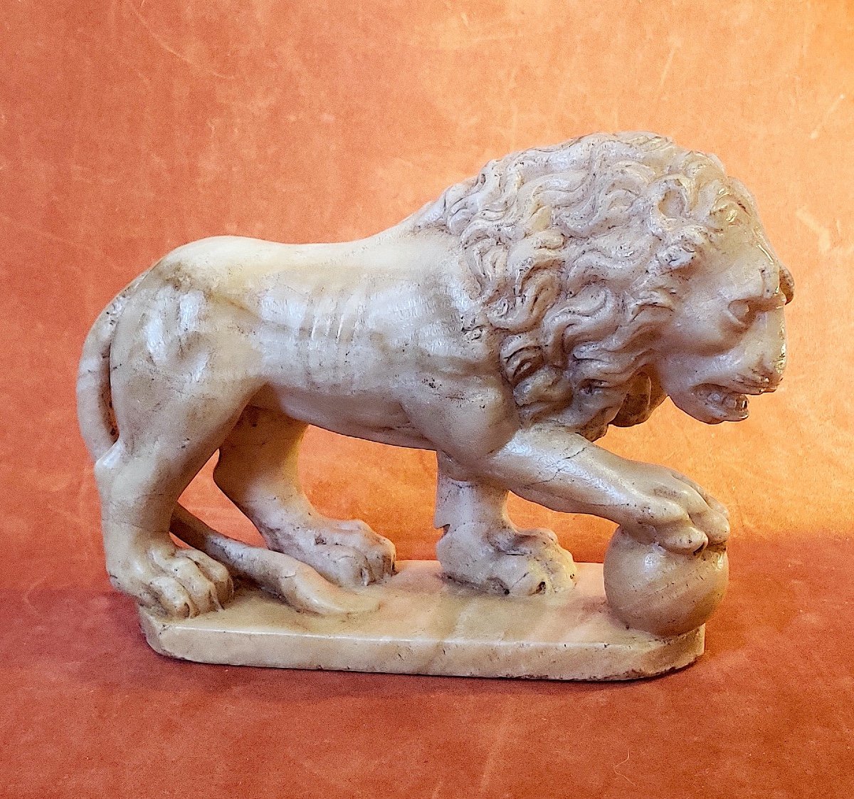 “medici” Lion In Ribboned Alabaster, Grand Tour, 19th Century-photo-2