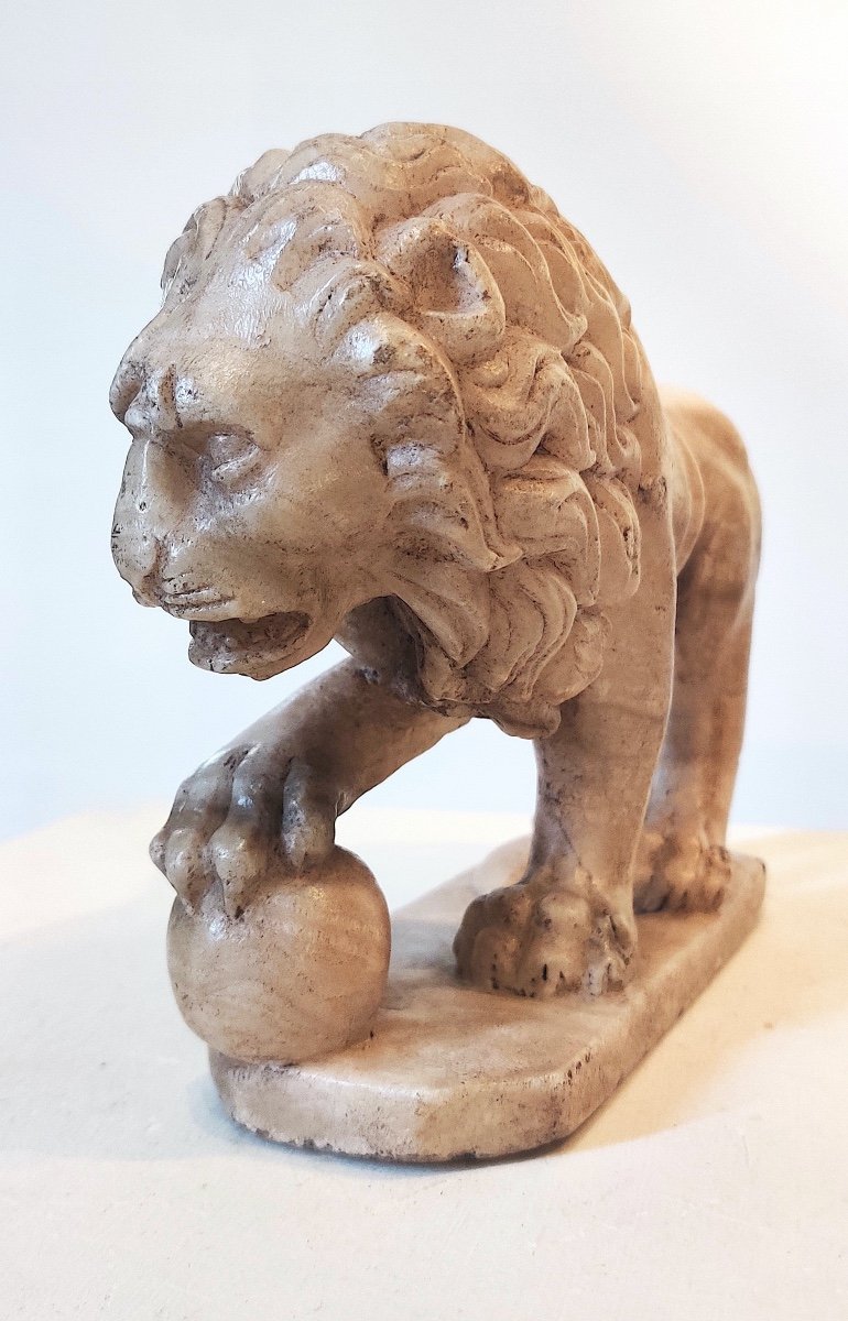 “medici” Lion In Ribboned Alabaster, Grand Tour, 19th Century-photo-4