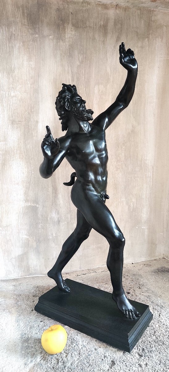 Large Patinated Bronze "dancing Faun Of Pompeii", After The Antique, Italy Late 19th Century-photo-2