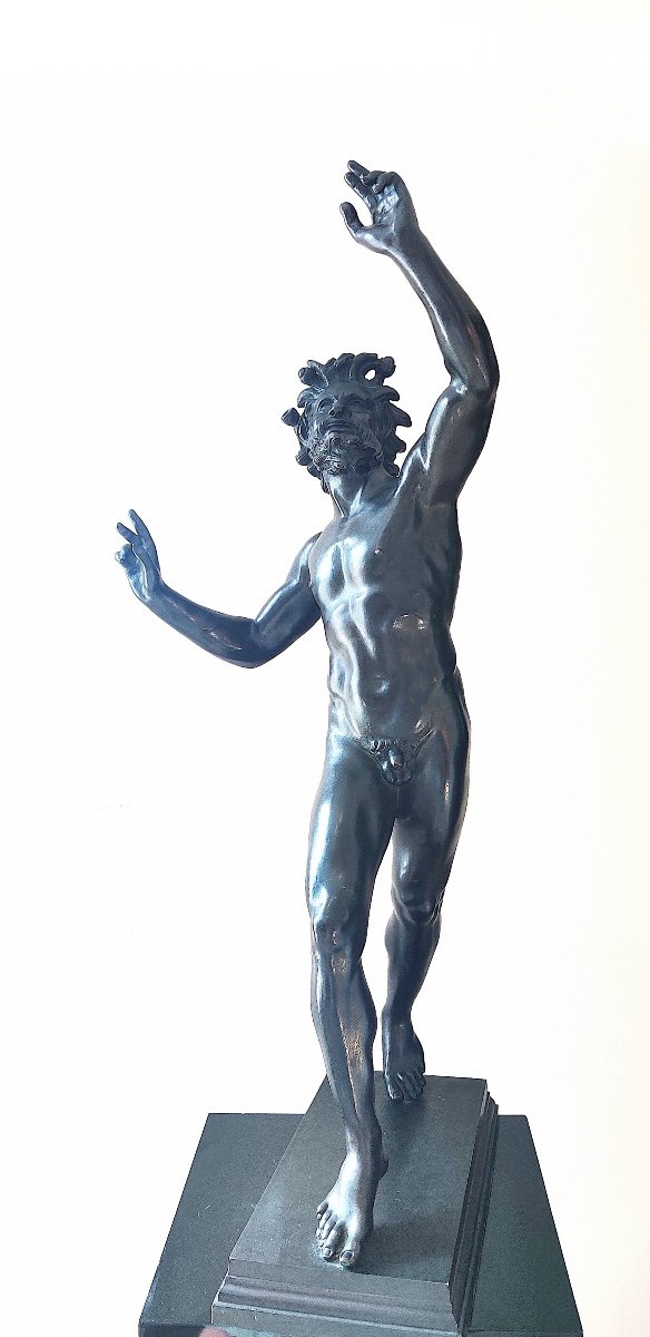 Large Patinated Bronze "dancing Faun Of Pompeii", After The Antique, Italy Late 19th Century-photo-3