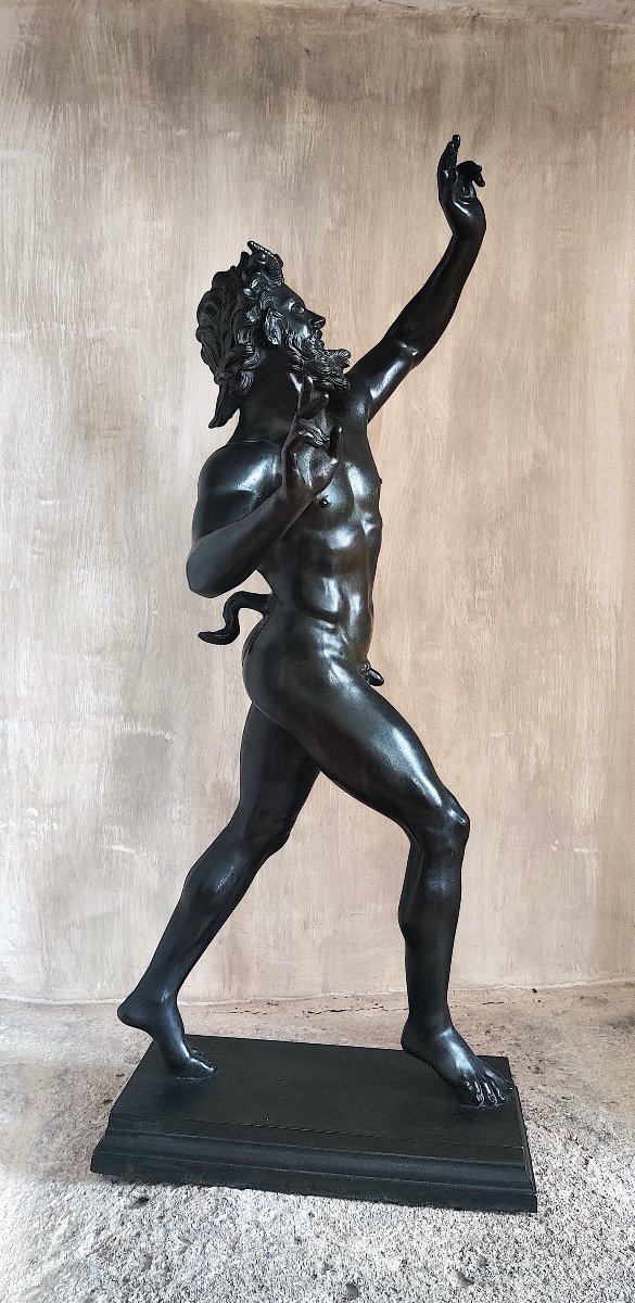 Large Patinated Bronze "dancing Faun Of Pompeii", After The Antique, Italy Late 19th Century-photo-4