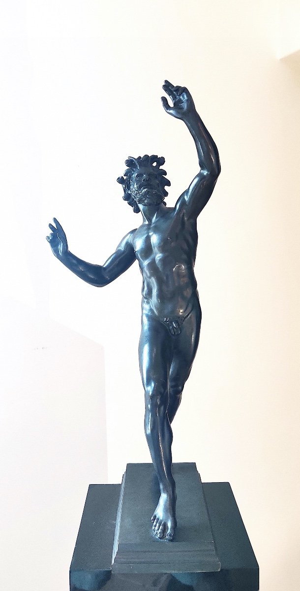 Large Patinated Bronze "dancing Faun Of Pompeii", After The Antique, Italy Late 19th Century-photo-1