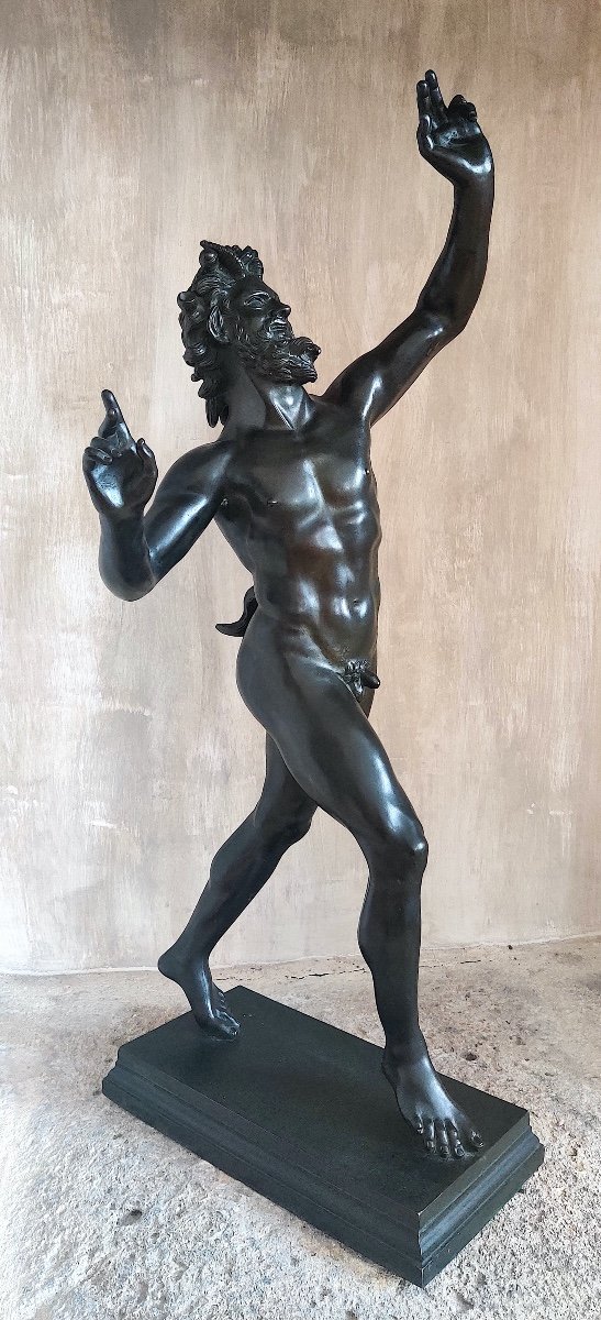 Large Patinated Bronze "dancing Faun Of Pompeii", After The Antique, Italy Late 19th Century