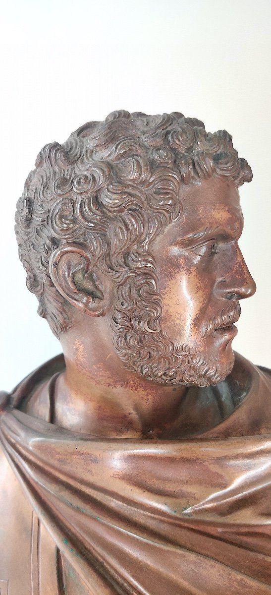 Buste de l'Empereur romain Caracalla en bronze patiné sur son piédouche marbre , Naples XIXème -photo-2