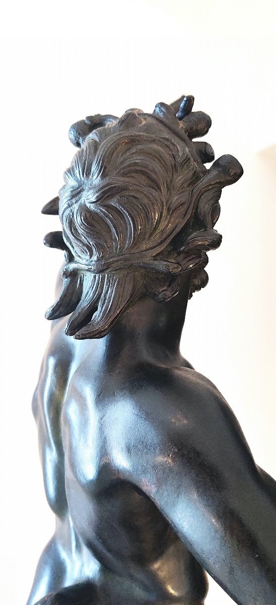 Large Bronze Sculpture After The Antique "faun Of Pompeii", Italy Late 19th Century-photo-2