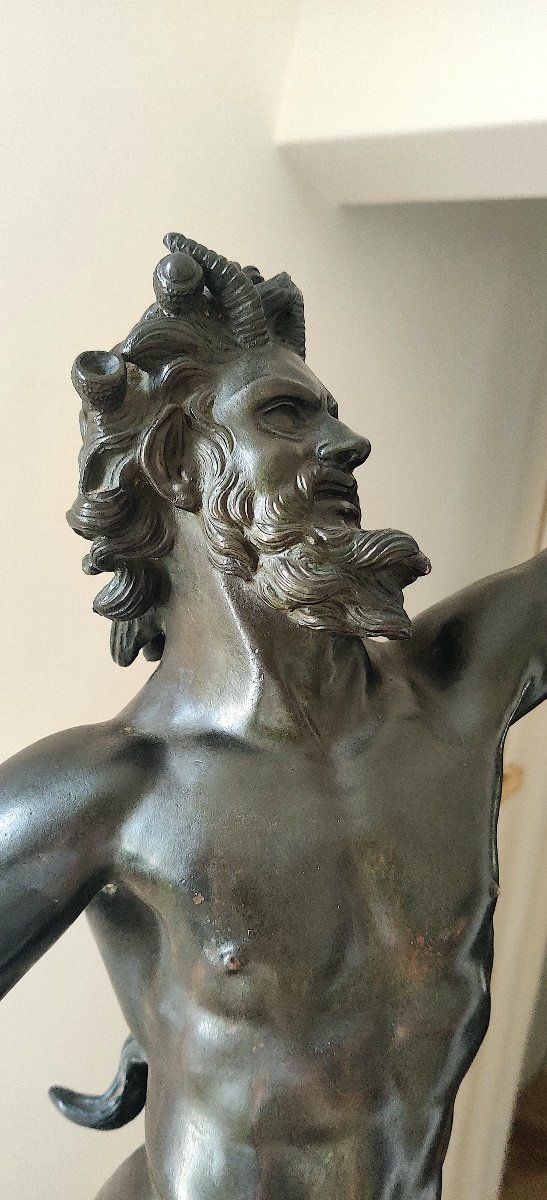 Large Bronze Sculpture After The Antique "faun Of Pompeii", Italy Late 19th Century-photo-3