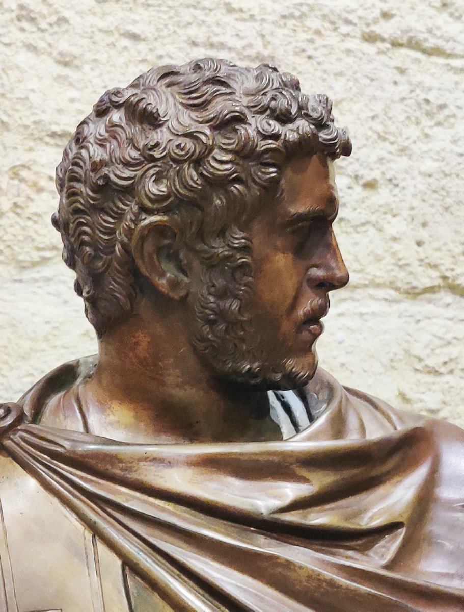 Bronze Bust On Marble Pedestal, After The Antique, Grand Tour, Italy 19th Century.-photo-4