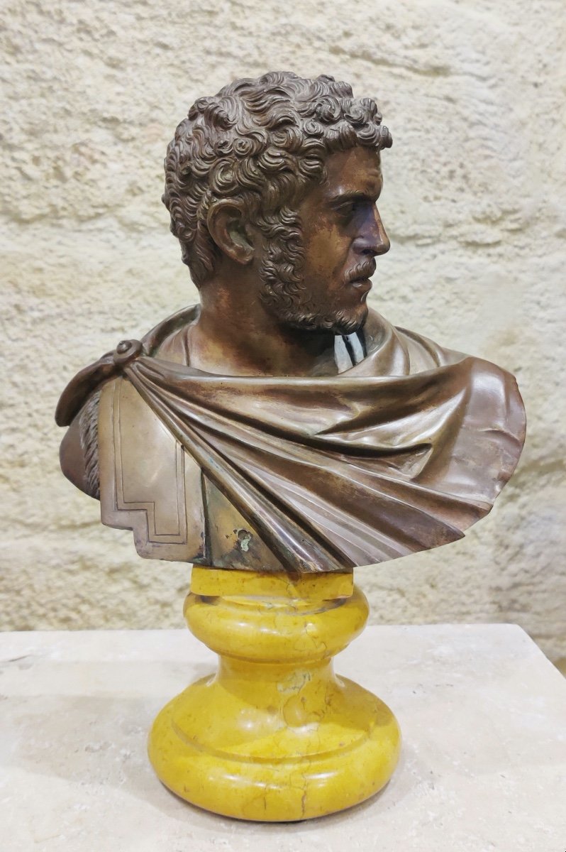 Bronze Bust On Marble Pedestal, After The Antique, Grand Tour, Italy 19th Century.