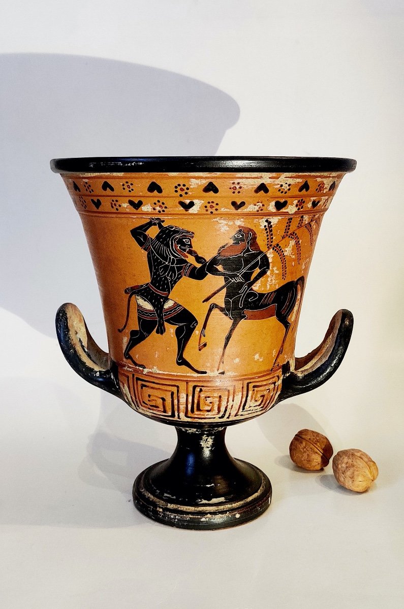 Vase de forme cratère d'après l'Antique à figures noires , Grand Tour , Italie début XXème.-photo-2