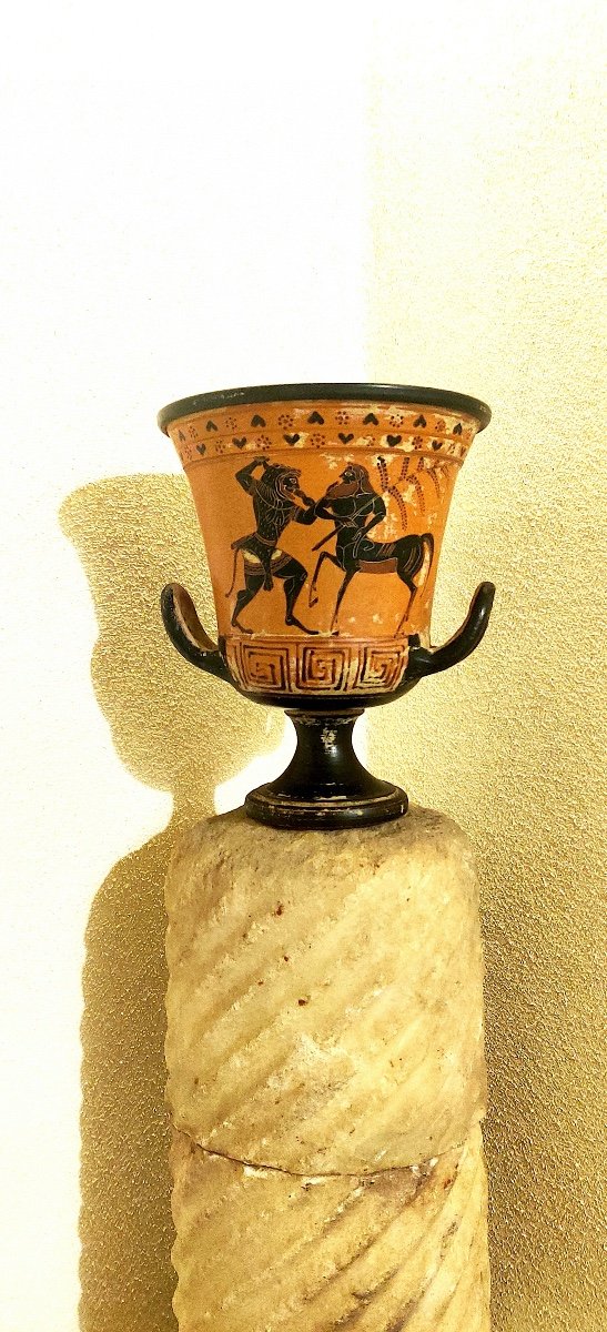 Vase de forme cratère d'après l'Antique à figures noires , Grand Tour , Italie début XXème.-photo-8