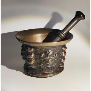 Haute Epoque Mortar With Lion Heads, Bronze, 17th Century