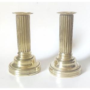 Pair Of Bronze Candlesticks From The Lxvi Period.