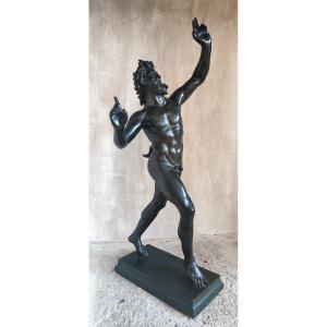 Large Patinated Bronze "dancing Faun Of Pompeii", After The Antique, Italy Late 19th Century