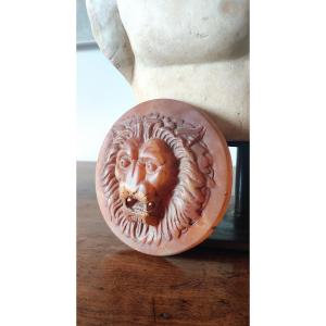 Sculpted Marble Medallion “lion’s Head”, Grand Tour, 19th Century