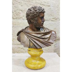 Bronze Bust On Marble Pedestal, After The Antique, Grand Tour, Italy 19th Century.