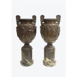 Pair Of Bronze Vases After The Antique From The 19th Century.