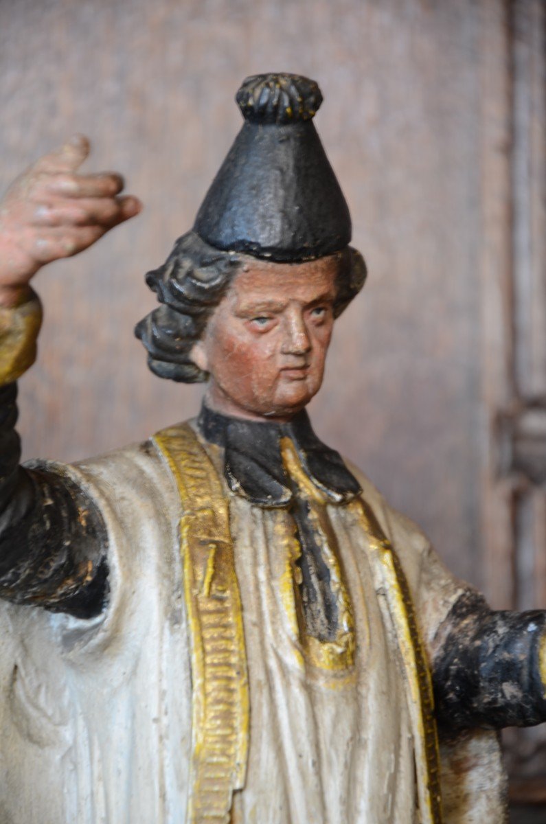 Holy Priest. Carved Wood. Louis XIV Period.-photo-4