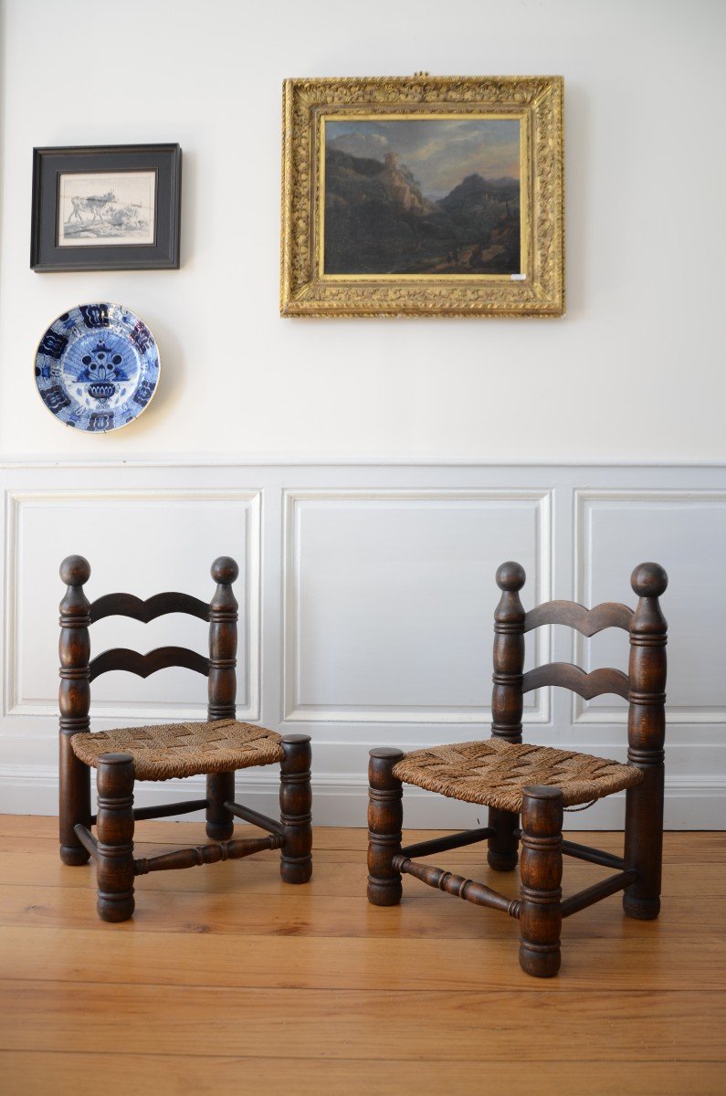 Paire de chaises basses et table. Autour de 1930.-photo-2